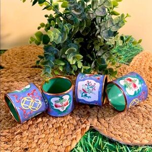 Handcrafted Floral Napkin Rings - Blue and Green (set of 4)